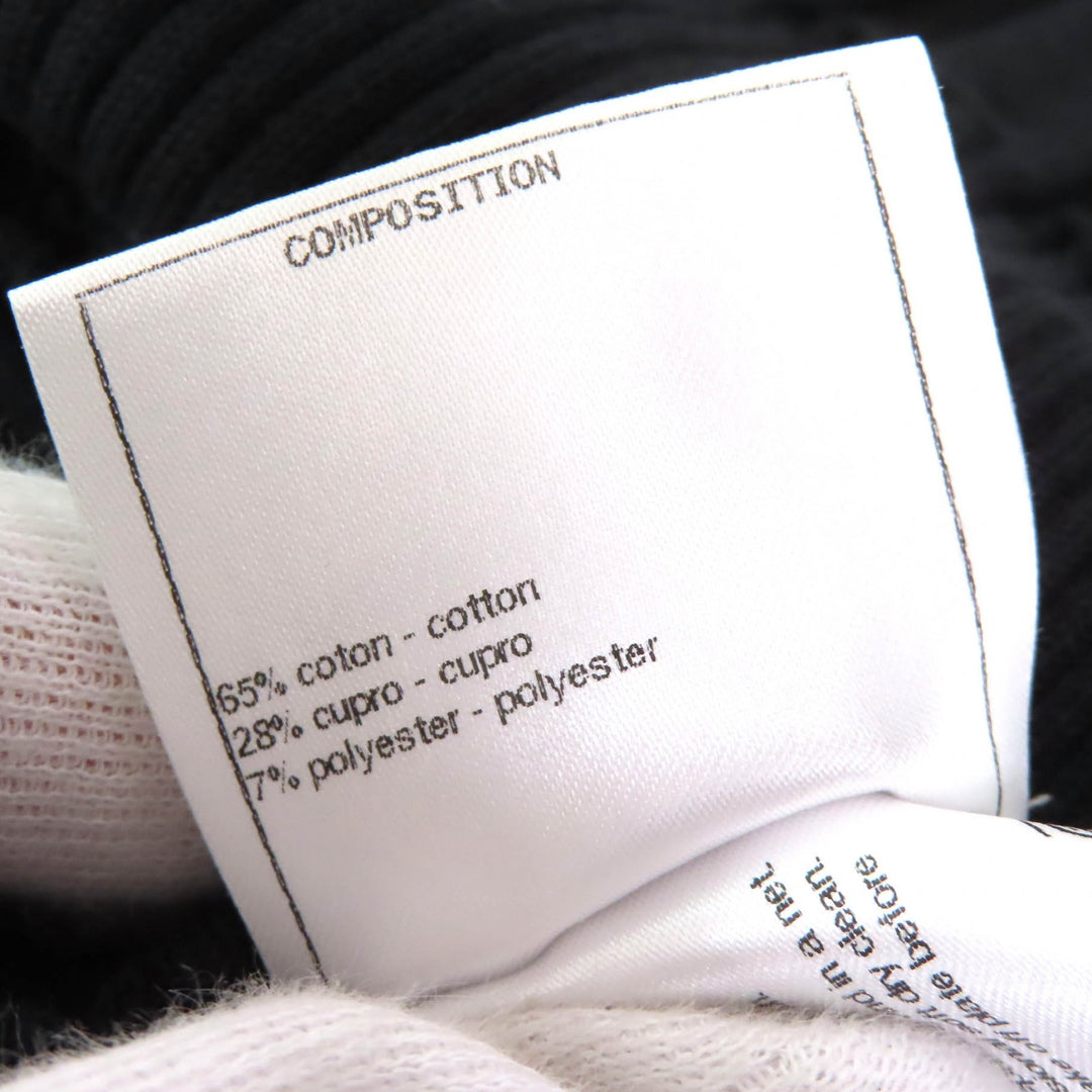 美品△CHANEL シャネル P58595 コットン ココマーク金具 総織柄 半袖 ニット ワンピース ブラック 42 フランス製 正規品 レディース