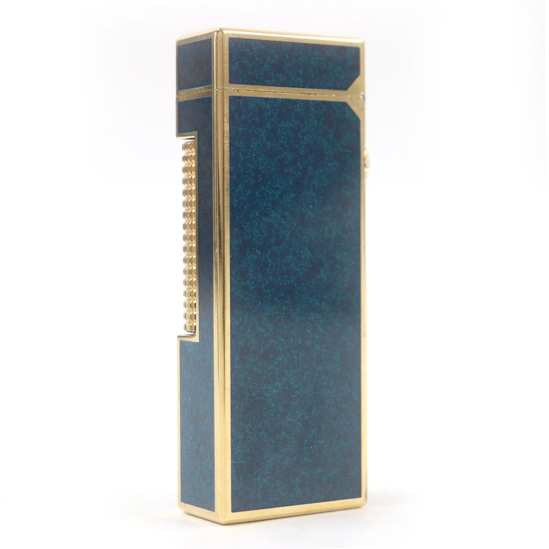 外装美品□Dunhill ダンヒル ラッカー マーブル柄 スクエア ローラー式 喫煙具 ライター ブルー ゴールド ケース付き スイス製 着火不可