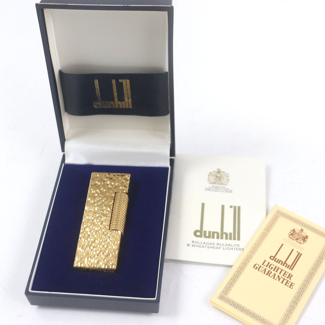 外装極美品□Dunhill ダンヒル 総柄 スクエア ローラー式 喫煙具 ガスライター ゴールド ケース付き スイス製 メンズオススメ 着火不可
