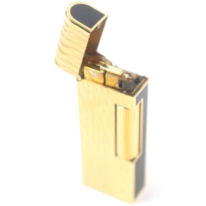 外装美品□Dunhill ダンヒル ラッカー 総柄 ドーム型 ローラー式 喫煙具 ガスライター ブラック ゴールド スイス製 メンズ 着火不可