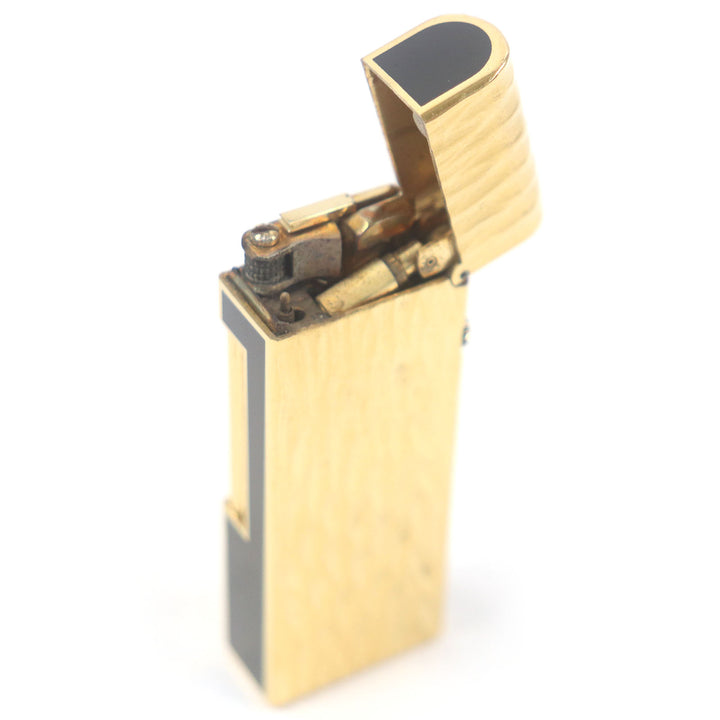 外装美品□Dunhill ダンヒル ラッカー 総柄 ドーム型 ローラー式 喫煙具 ガスライター ブラック ゴールド スイス製 メンズ 着火不可