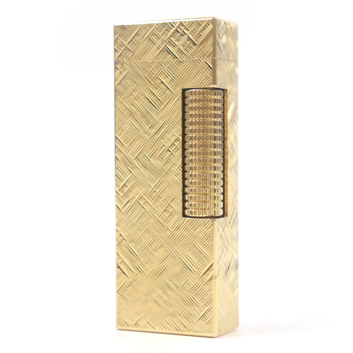外装美品□Dunhill ダンヒル クロスカット柄 スクエア ローラー式 喫煙具 ガスライター ゴールド スイス製 メンズ レディース 着火不可