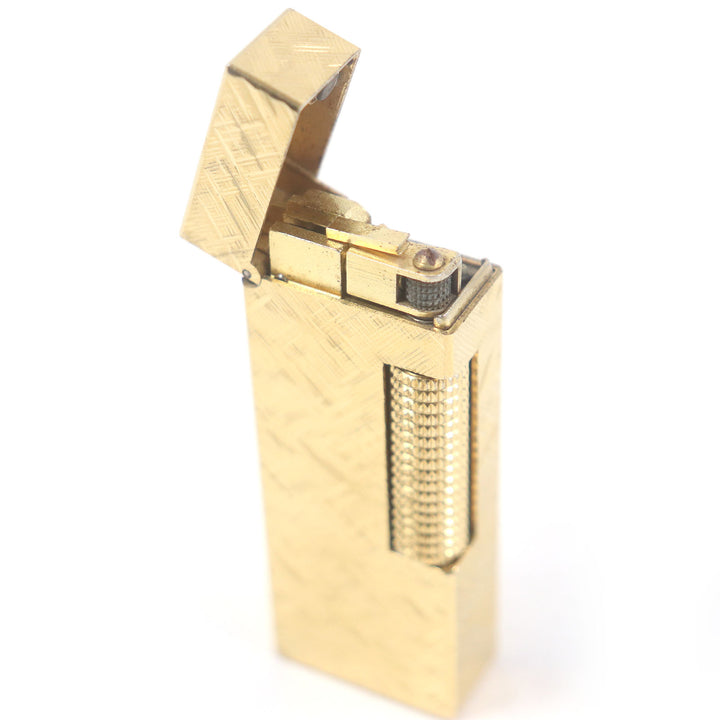 外装美品□Dunhill ダンヒル クロスカット柄 スクエア ローラー式 喫煙具 ガスライター ゴールド スイス製 メンズ レディース 着火不可