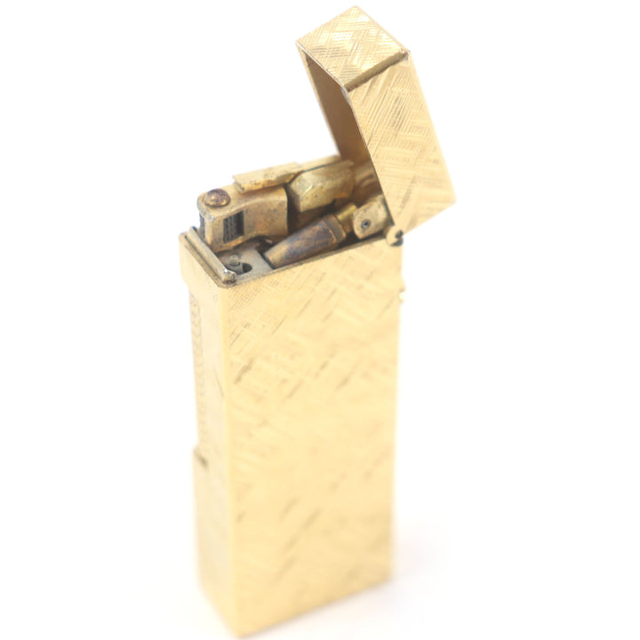 外装美品□Dunhill ダンヒル クロスカット柄 スクエア ローラー式 喫煙具 ガスライター ゴールド スイス製 メンズ レディース 着火不可