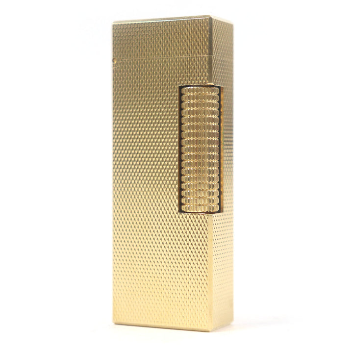 外装極美品□Dunhill ダンヒル ブロックチェック 総柄 スクエア ローラー式 喫煙具 ガスライター ゴールド スイス製 メンズ 着火不可