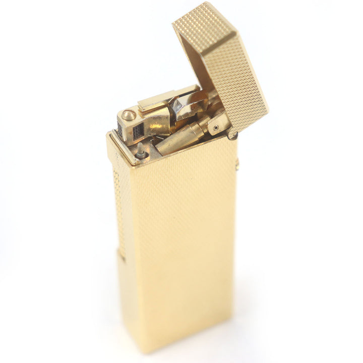 外装極美品□Dunhill ダンヒル ブロックチェック 総柄 スクエア ローラー式 喫煙具 ガスライター ゴールド スイス製 メンズ 着火不可