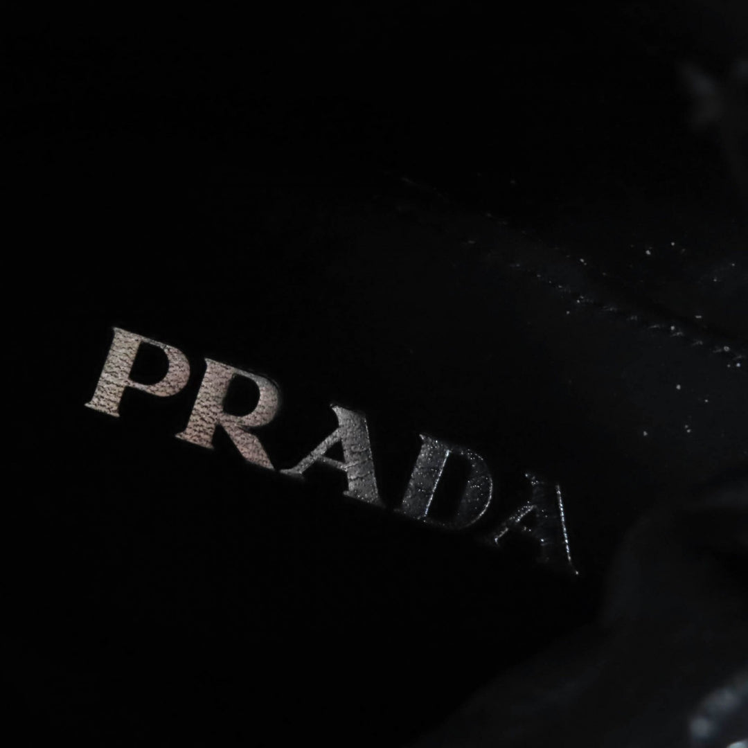 美品★PRADA プラダ 1T782M Re Nylonトライアングルロゴ ブラッシュドレザー ブーツ ブラック 37 箱・保存袋付き イタリア製 レディース