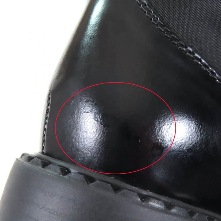 美品★PRADA プラダ 1T782M Re Nylonトライアングルロゴ ブラッシュドレザー ブーツ ブラック 37 箱・保存袋付き イタリア製 レディース