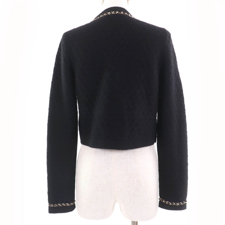 極美品☆CHANEL シャネル P7524K10893 カシミヤ100％ ココマークボタン チェーンデザイン ニット ジャケット ブラック 34 正規品