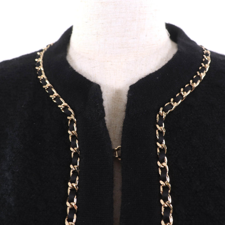 極美品☆CHANEL シャネル P7524K10893 カシミヤ100％ ココマークボタン チェーンデザイン ニット ジャケット ブラック 34 正規品