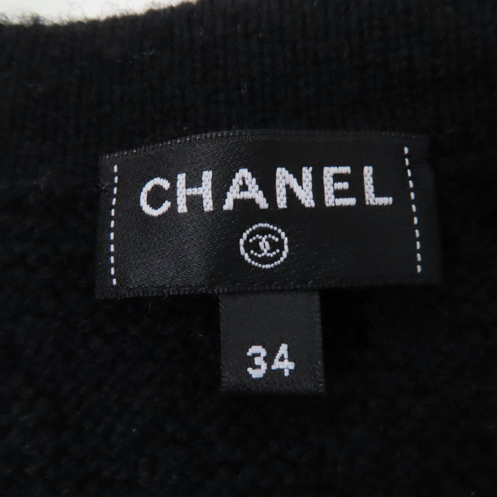 極美品☆CHANEL シャネル P7524K10893 カシミヤ100％ ココマークボタン チェーンデザイン ニット ジャケット ブラック 34 正規品
