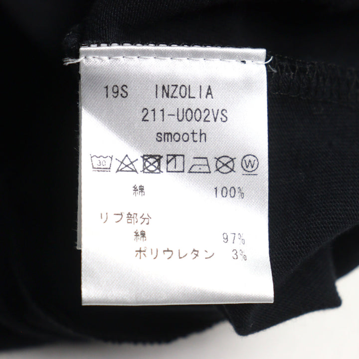 未使用品○ANTICIPO アンティーチポ INZOLIA インツォリア ロゴタグ付き スムースコットン Vネック リブ切替 半袖Ｔシャツ 黒 44 正規品