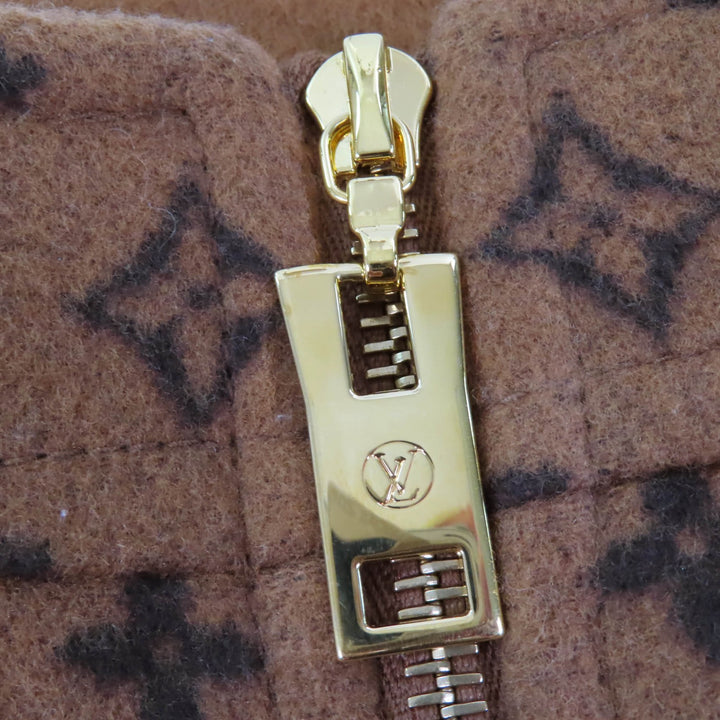 極美品☆LOUIS VUITTON ルイヴィトン 22SS ウール シルク モノグラム LV金ボタン 台形 ミニスカート ブラウン 40 伊製 正規品 レディース