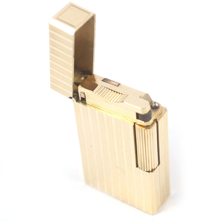 外装美品□Dupont デュポン ライン1 ロング ストライプ柄 スクエア ローラー式 喫煙具 ガスライター ゴールド フランス製 着火不可
