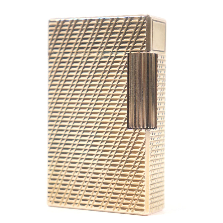 外装美品□Dupont デュポン ライン1 ロング チェック柄 スクエア ローラー式 ガスライター ピンクゴールド フランス製 メンズ 着火不可