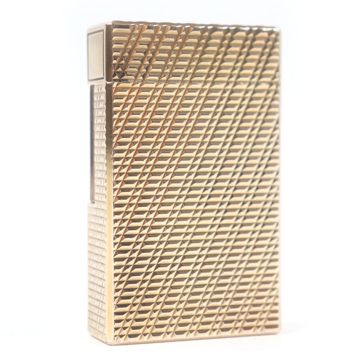 外装美品□Dupont デュポン ライン1 ロング チェック柄 スクエア ローラー式 ガスライター ピンクゴールド フランス製 メンズ 着火不可