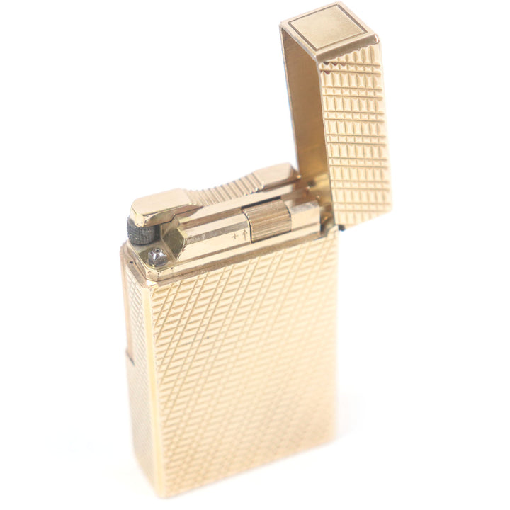 外装美品□Dupont デュポン ライン1 ロング チェック柄 スクエア ローラー式 ガスライター ピンクゴールド フランス製 メンズ 着火不可