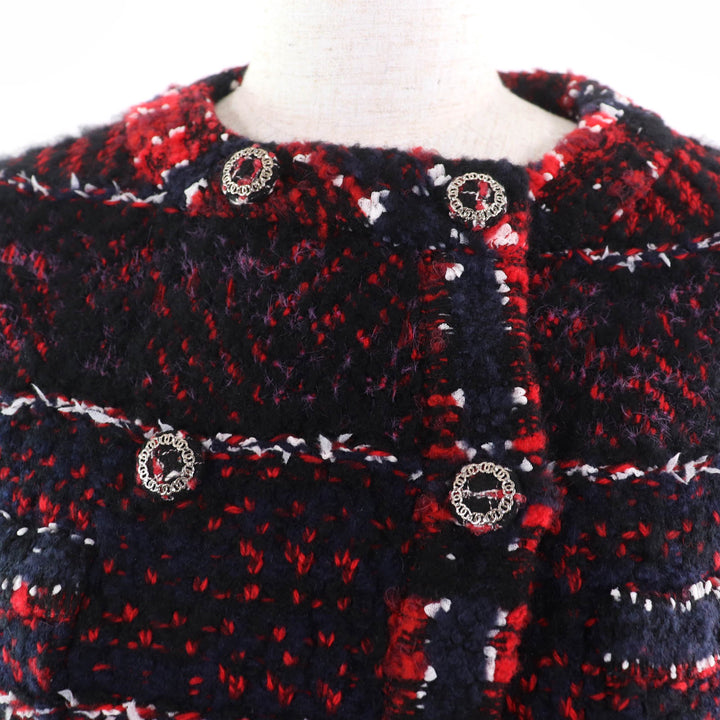 極美品☆CHANEL シャネル 23B P75716K10880 カシミヤ シルク アルパカ混 ココマーク ノーカラー ツイードジャケット レッド系 36 正規品