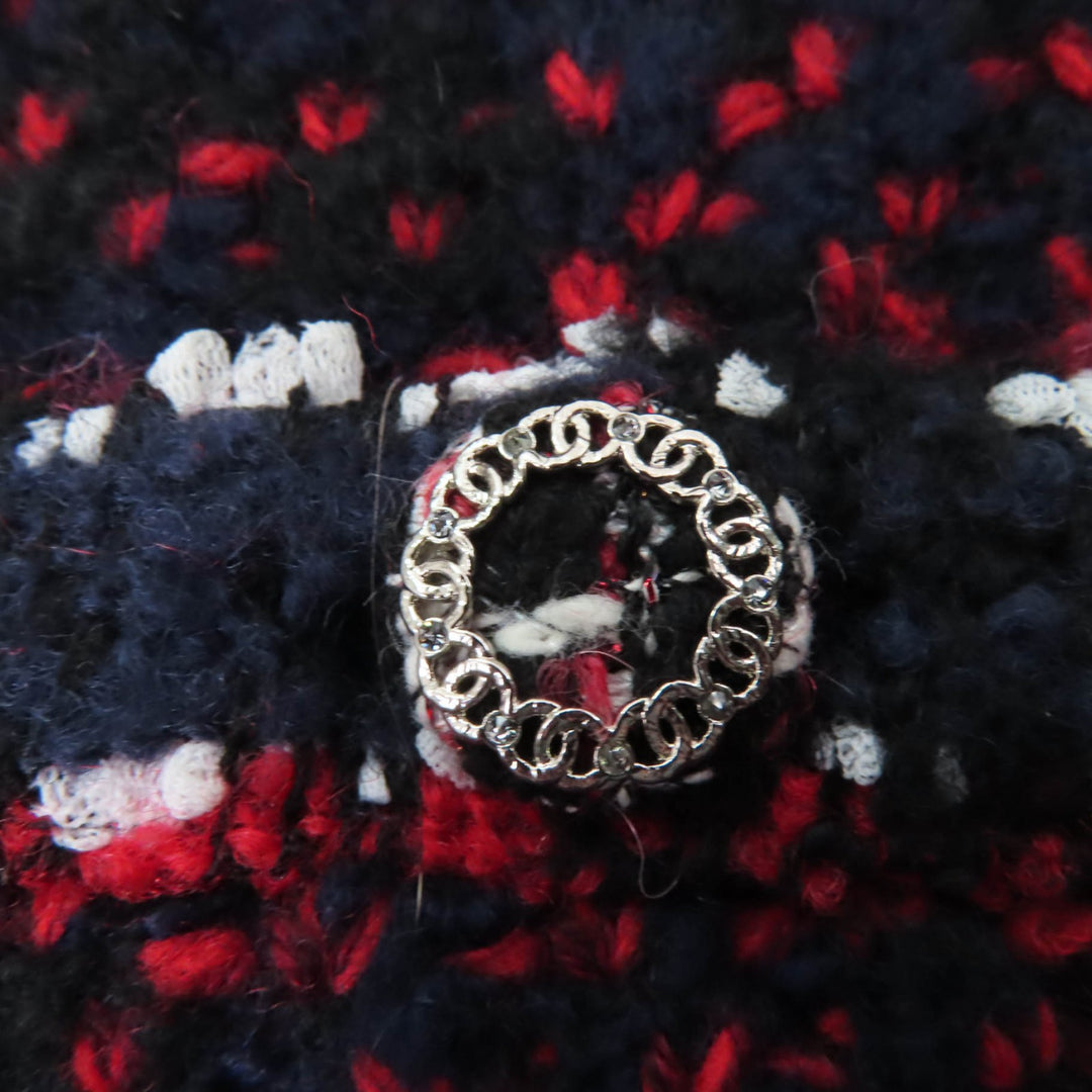 極美品☆CHANEL シャネル 23B P75716K10880 カシミヤ シルク アルパカ混 ココマーク ノーカラー ツイードジャケット レッド系 36 正規品