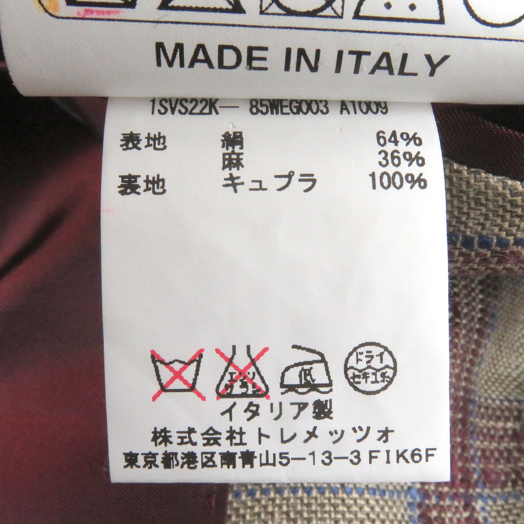 極美品□TAGLIATORE タリアトーレ Brilla シルク リネン チェック柄 シングル アンコンジャケット ベージュ 48 イタリア製 正規品