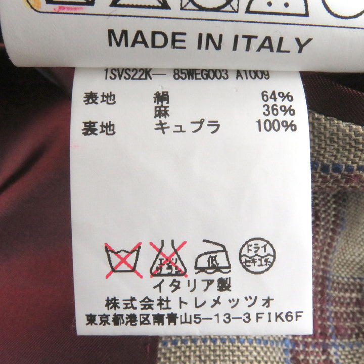 極美品□TAGLIATORE タリアトーレ Brilla シルク リネン チェック柄 シングル アンコンジャケット ベージュ 48 イタリア製 正規品