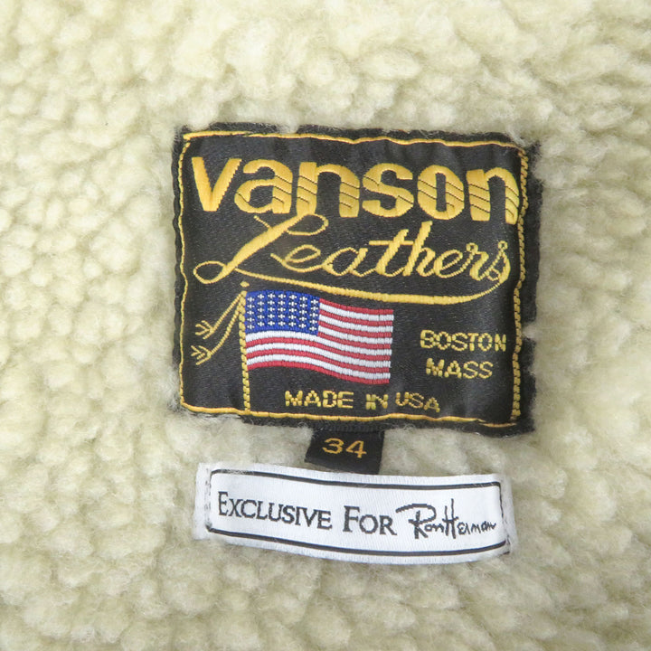 美品□VANSON Ron Herman バンソン ロンハーマン 牛革 スウェードレザー 裏ボア ダブルライダースジャケット ブラック 34 USA製 正規品