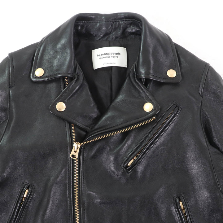 美品☆beautiful people ビューティフルピープル 1855402412 羊革 ラムレザー ライダースジャケット ブラック 130 正規品 キッズ