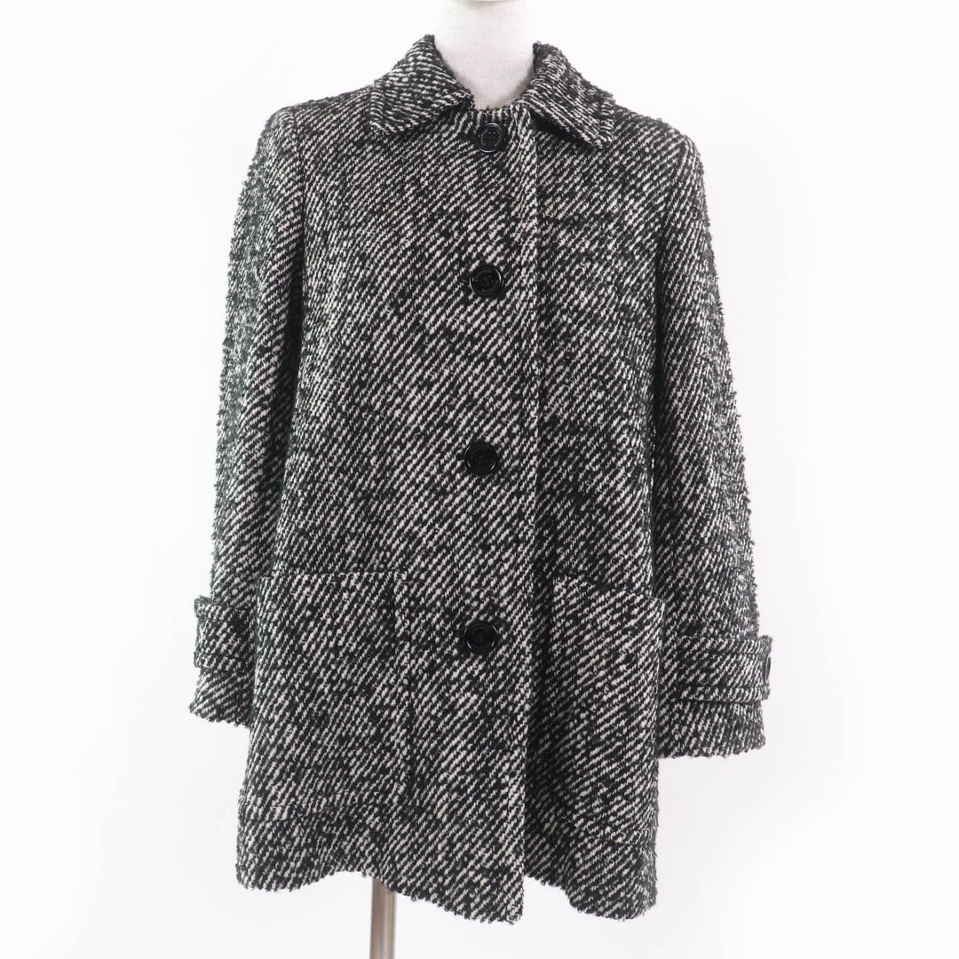 極美品☆BURBERRY LONDON バーバリーロンドン ウール モヘア混 裏地ノバチェック柄 ツイード コート ブラック系 38 正規品 レディース