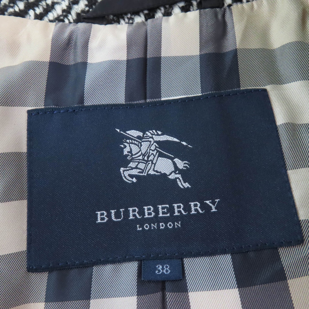 極美品☆BURBERRY LONDON バーバリーロンドン ウール モヘア混 裏地ノバチェック柄 ツイード コート ブラック系 38 正規品 レディース