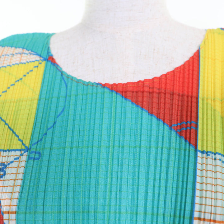極美品☆PLEATS PLEASE プリーツプリーズ イッセイミヤケ PP81-JK542 幾何学 総柄 長袖 カットソー マルチカラー 3 正規品 レディース