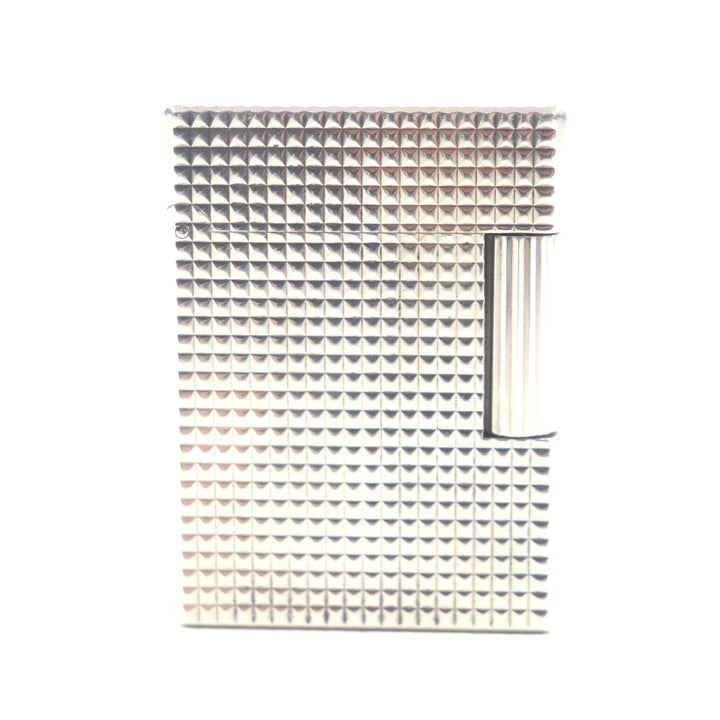 美品▼Dupont デュポン ライン1 ショート スクエア ダイヤモンドヘッド ローラー式 ガスライター シルバー フランス製 メンズ 着火確認済