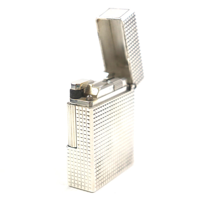 美品▼Dupont デュポン ライン1 ショート スクエア ダイヤモンドヘッド ローラー式 ガスライター シルバー フランス製 メンズ 着火確認済