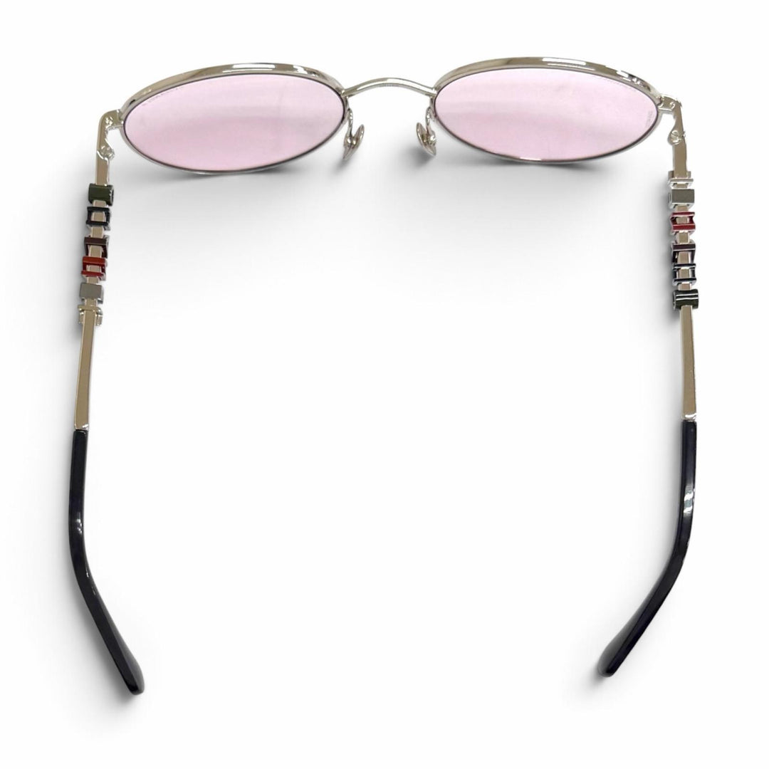 美品△CHANEL シャネル 4282 パント シェイプ サングラス ココマーク サイドロゴデザイン ボストン アイウェア シルバー 黒 53□20 135