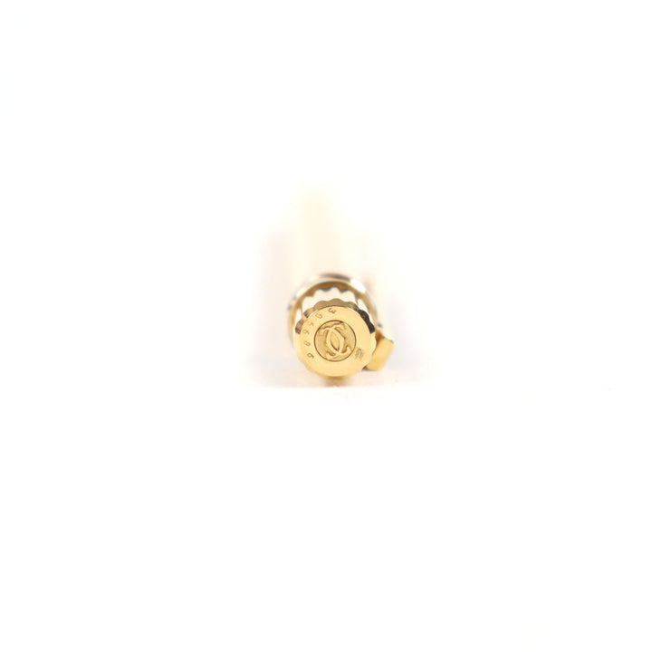 極美品○Cartier カルティエ トリニティ ロゴ刻印 ツイスト式 ブルーインク ボールペン ゴールド ストライプ柄 ケース付き 筆記確認済み