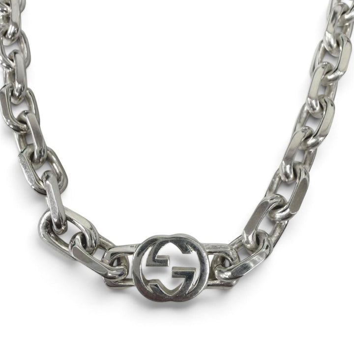 美品□GUCCI グッチ 759703 AG925 インターロッキングG チェーン ネックレス アクセサリー シルバー イタリア製 重量46.6g メンズ