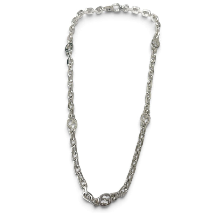 美品□GUCCI グッチ 759703 AG925 インターロッキングG チェーン ネックレス アクセサリー シルバー イタリア製 重量46.6g メンズ