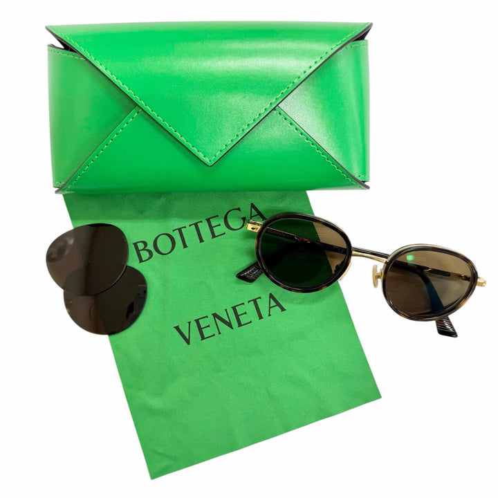 美品△BOTTEGAVENETA ボッテガヴェネタ BV1372S フォルテ サングラス クリアブラウン マーブル ゴールド 49□22-145 度入り イタリア製