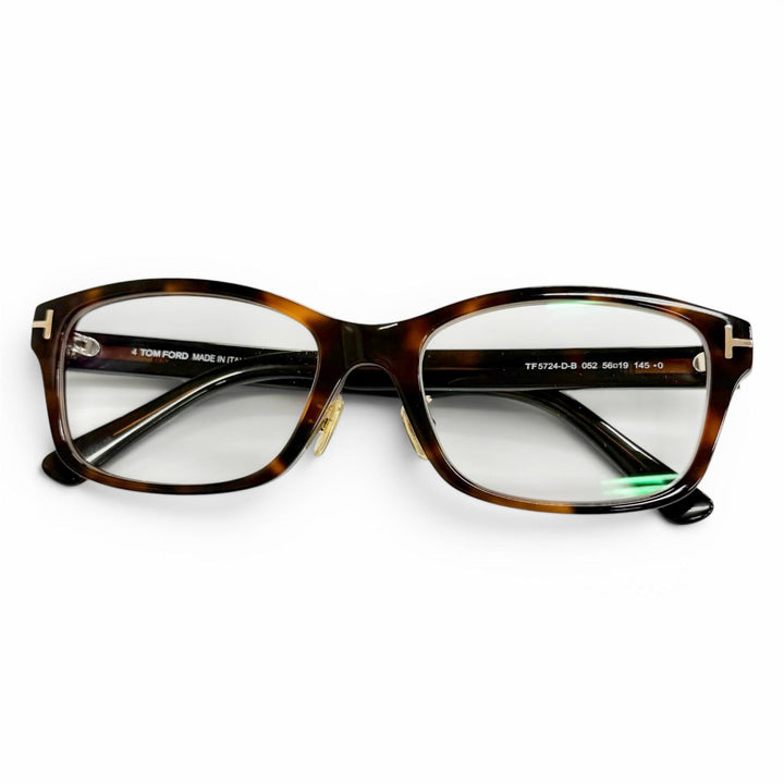 美品△TOM FORD トムフォード TF5724-D-B 日本企画モデル スクエア メガネ 眼鏡 アイウェア クリアブラウン マーブル 56□19 145 度入り