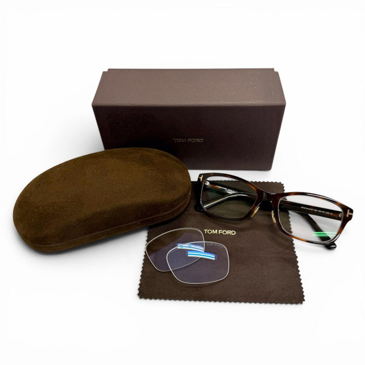 美品△TOM FORD トムフォード TF5724-D-B 日本企画モデル スクエア メガネ 眼鏡 アイウェア クリアブラウン マーブル 56□19 145 度入り