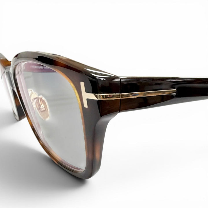 美品△TOM FORD トムフォード TF5724-D-B 日本企画モデル スクエア メガネ 眼鏡 アイウェア クリアブラウン マーブル 56□19 145 度入り
