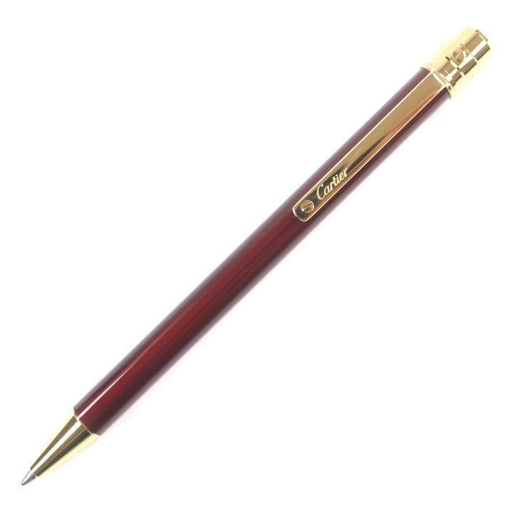 極美品▼Cartier カルティエ サントス ドゥ カルティエ ロゴ刻印入り ツイスト式 ボールペン ボルドー ゴールド フランス製 筆記確認済み