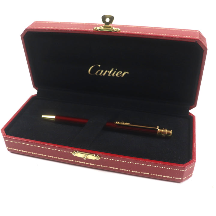 極美品▼Cartier カルティエ サントス ドゥ カルティエ ロゴ刻印入り ツイスト式 ボールペン ボルドー ゴールド フランス製 筆記確認済み
