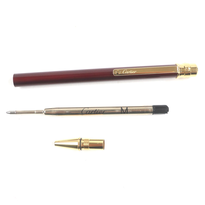 極美品▼Cartier カルティエ サントス ドゥ カルティエ ロゴ刻印入り ツイスト式 ボールペン ボルドー ゴールド フランス製 筆記確認済み
