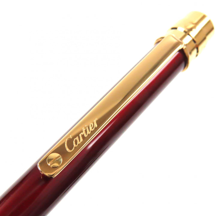 極美品▼Cartier カルティエ サントス ドゥ カルティエ ロゴ刻印入り ツイスト式 ボールペン ボルドー ゴールド フランス製 筆記確認済み
