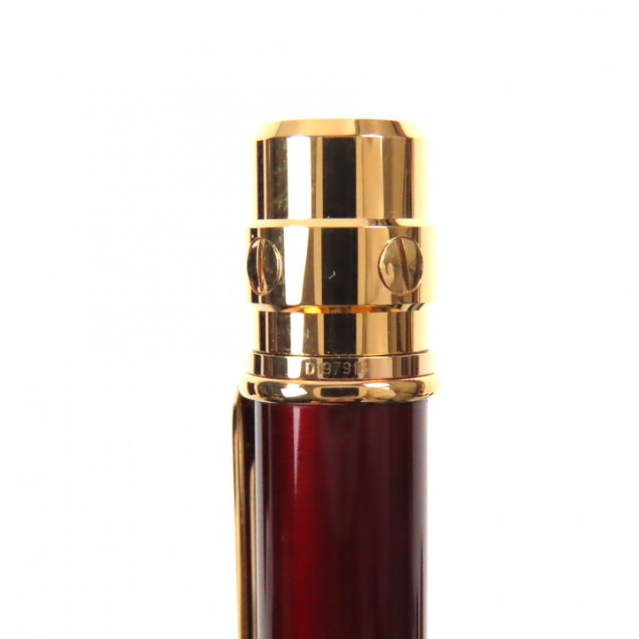 極美品▼Cartier カルティエ サントス ドゥ カルティエ ロゴ刻印入り ツイスト式 ボールペン ボルドー ゴールド フランス製 筆記確認済み