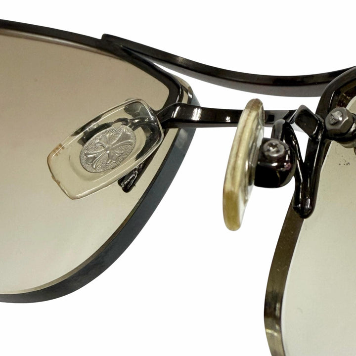 良品▼CHROME HEARTS クロムハーツ AMPED レザー 925 ツーブリッジ グラデーションレンズ アイウェア サングラス 度入り ケース付き
