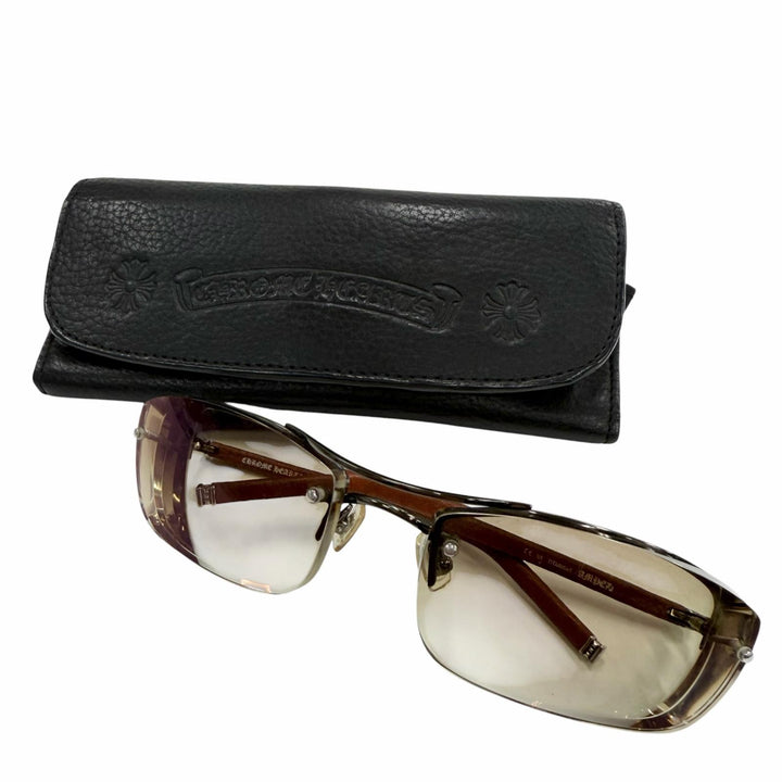 良品▼CHROME HEARTS クロムハーツ AMPED レザー 925 ツーブリッジ グラデーションレンズ アイウェア サングラス 度入り ケース付き