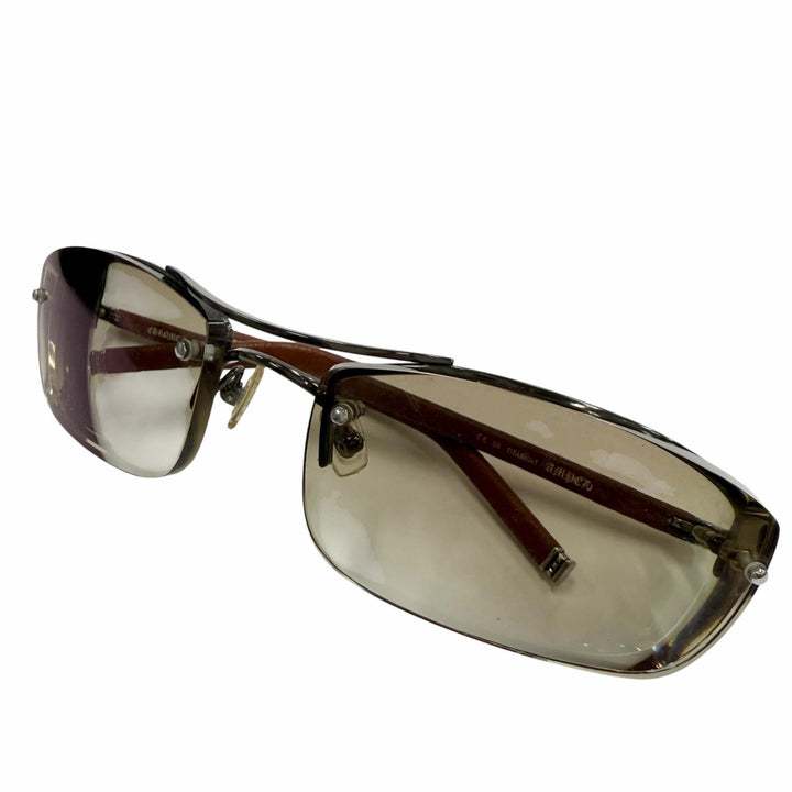 良品▼CHROME HEARTS クロムハーツ AMPED レザー 925 ツーブリッジ グラデーションレンズ アイウェア サングラス 度入り ケース付き