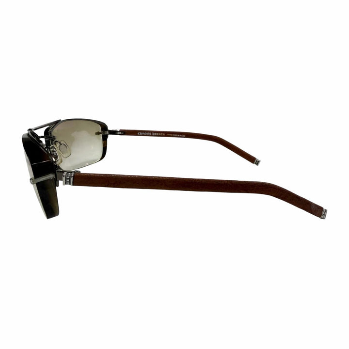 良品▼CHROME HEARTS クロムハーツ AMPED レザー 925 ツーブリッジ グラデーションレンズ アイウェア サングラス 度入り ケース付き