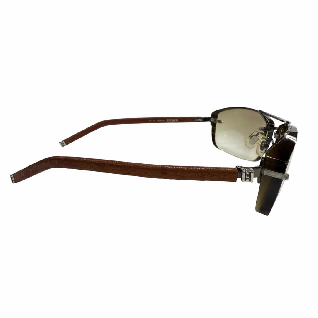 良品▼CHROME HEARTS クロムハーツ AMPED レザー 925 ツーブリッジ グラデーションレンズ アイウェア サングラス 度入り ケース付き